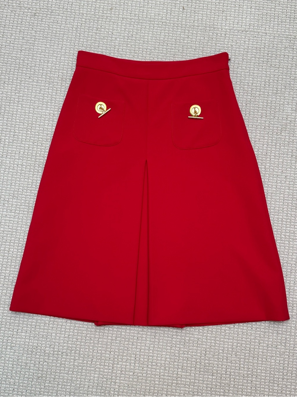 Moschino Red A-Line Skirt with Gold Button Accents